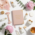 Health and beauty lifestyle guide cover with wellness products